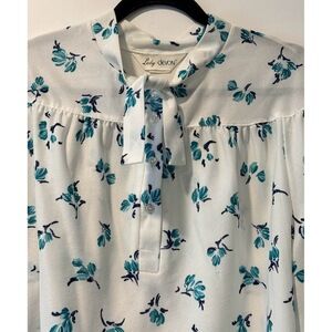 Vintage Lady Devon Floral Polyester Blouse w/ Neck Tie Size 14-16